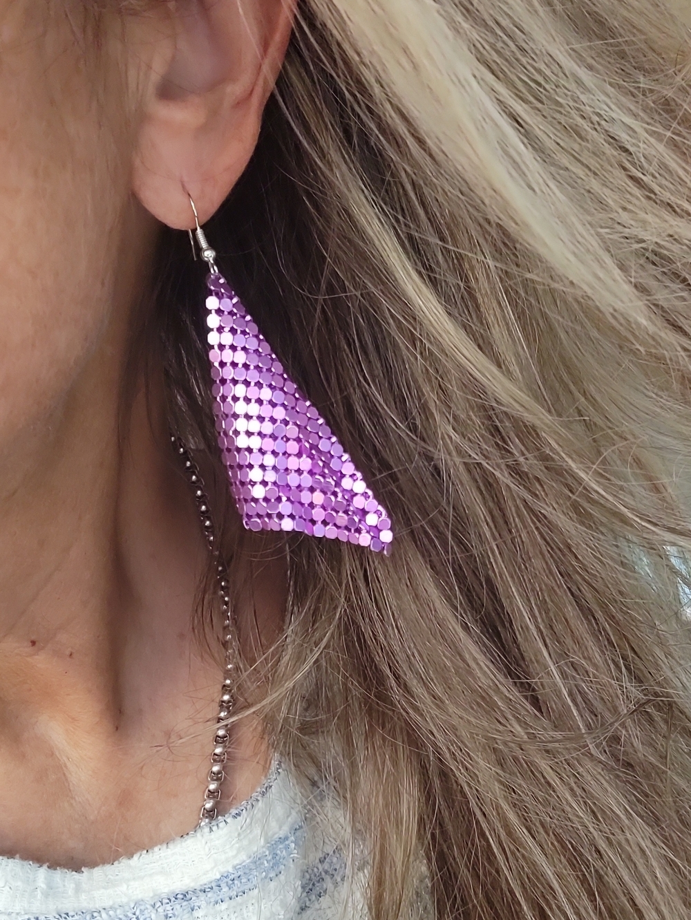 Purple Shimmer Mesh Dangle Earrings - Women Jewelry